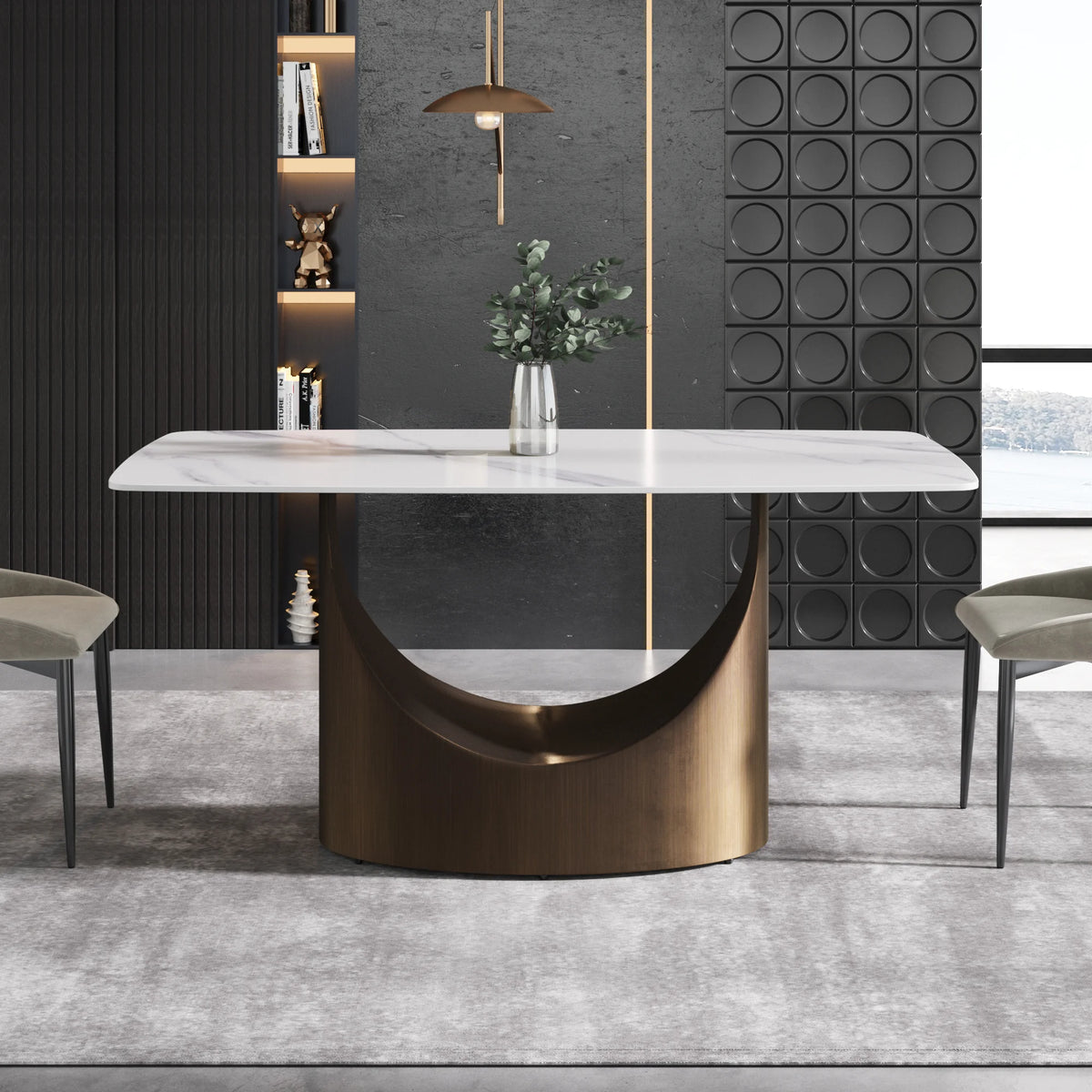 Marbella Sintered Stone Dining Table | 63" White Gloss Rectangular With Curved Edge