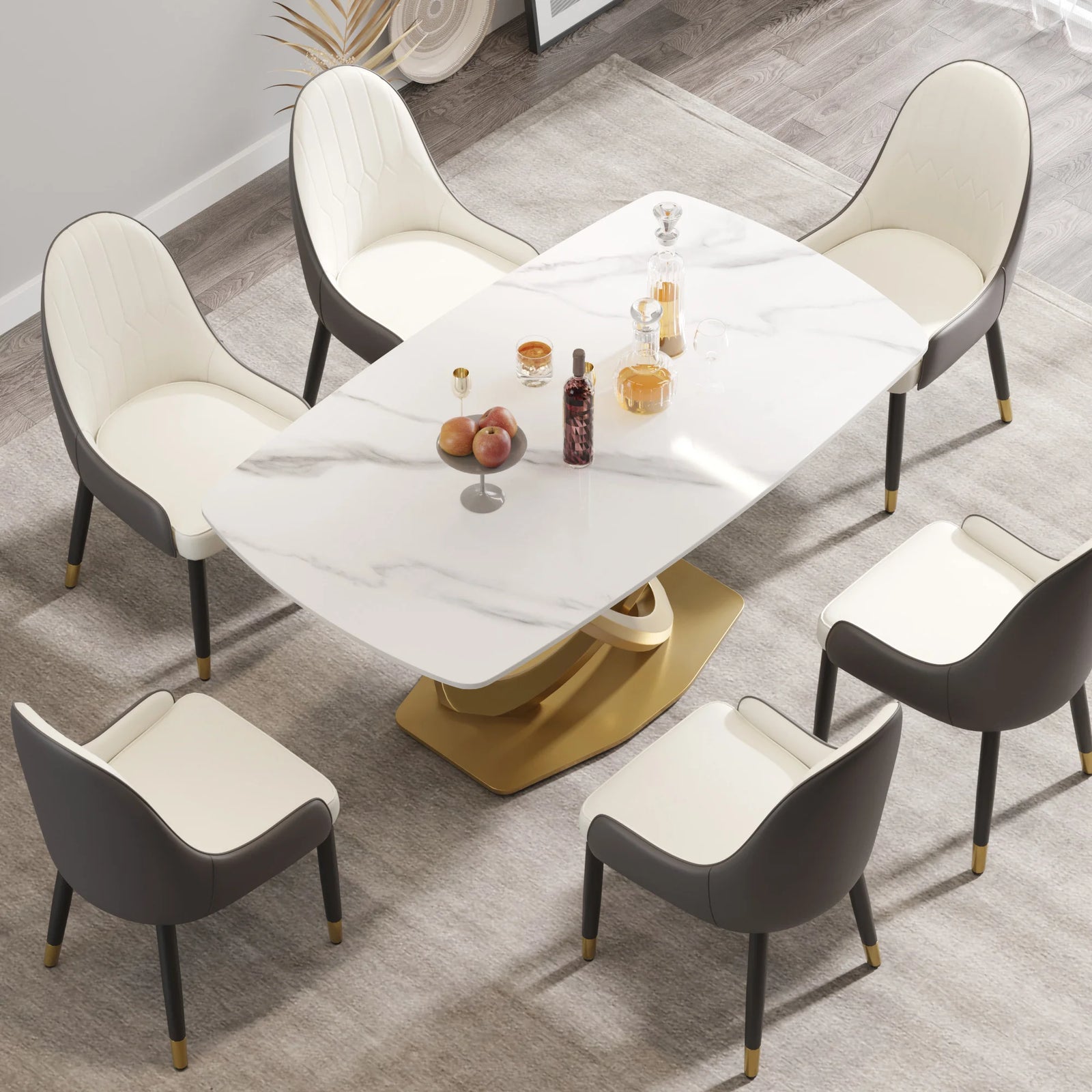 Marbella Sintered Stone Dining Table | 63" White Gloss Rectangular With Curved Edge