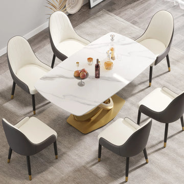 Marbella Sintered Stone Dining Table | 63" White Gloss Rectangular With Curved Edge