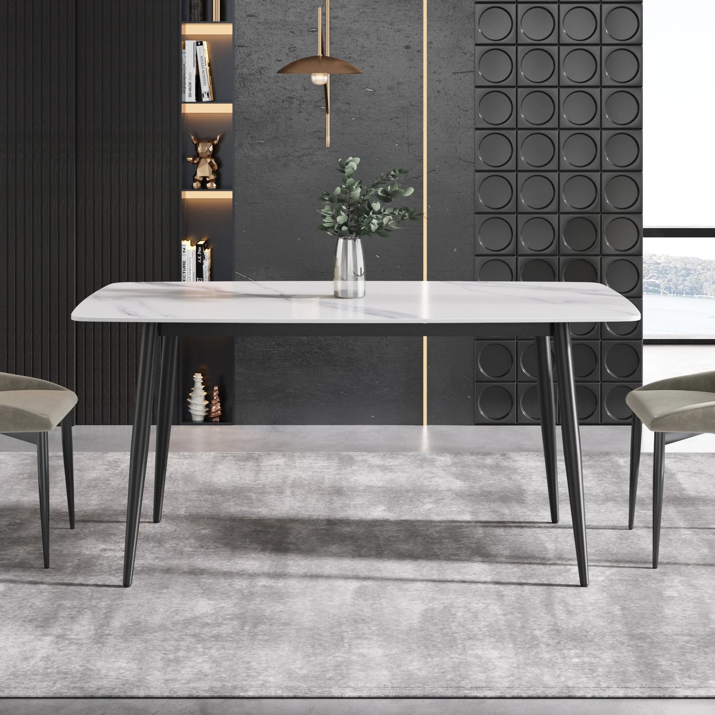 Marbella Sintered Stone Dining Table | 63" White Gloss Rectangular With Curved Edge