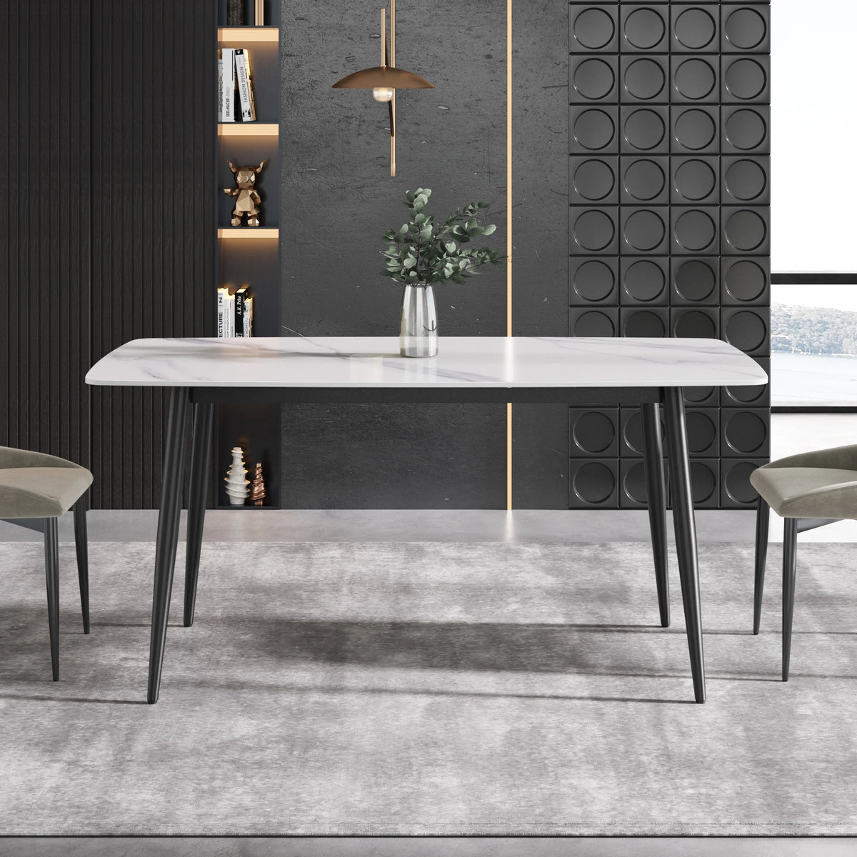 Marbella Sintered Stone Dining Table | 63" White Gloss Rectangular With Curved Edge