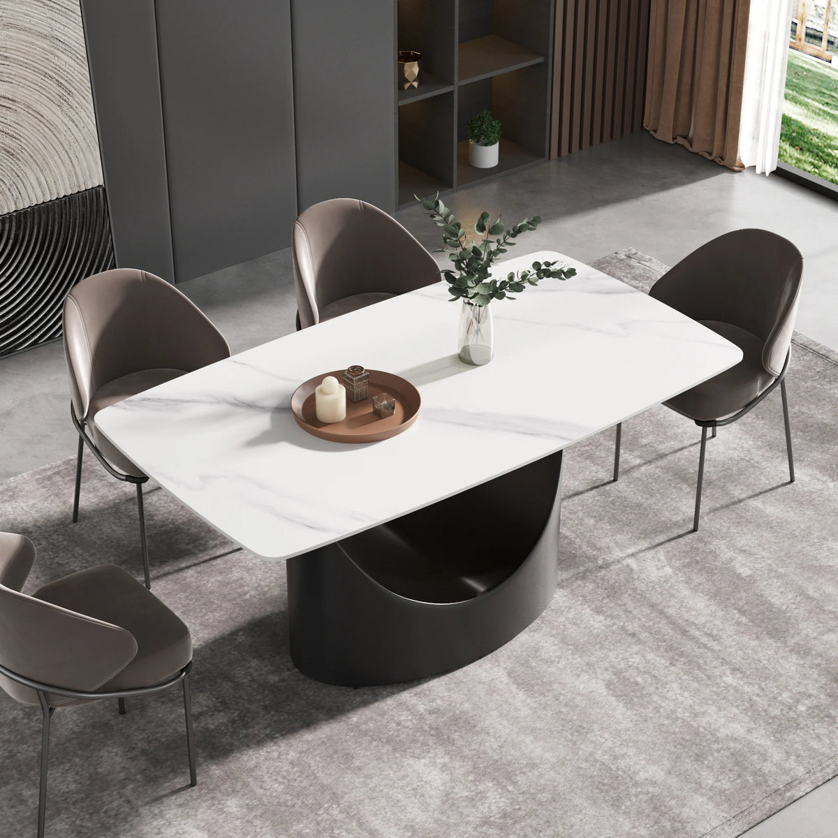 Marbella Sintered Stone Dining Table | 63" White Gloss Rectangular With Curved Edge