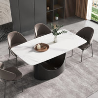 Marbella Sintered Stone Dining Table | 63" White Gloss Rectangular With Curved Edge