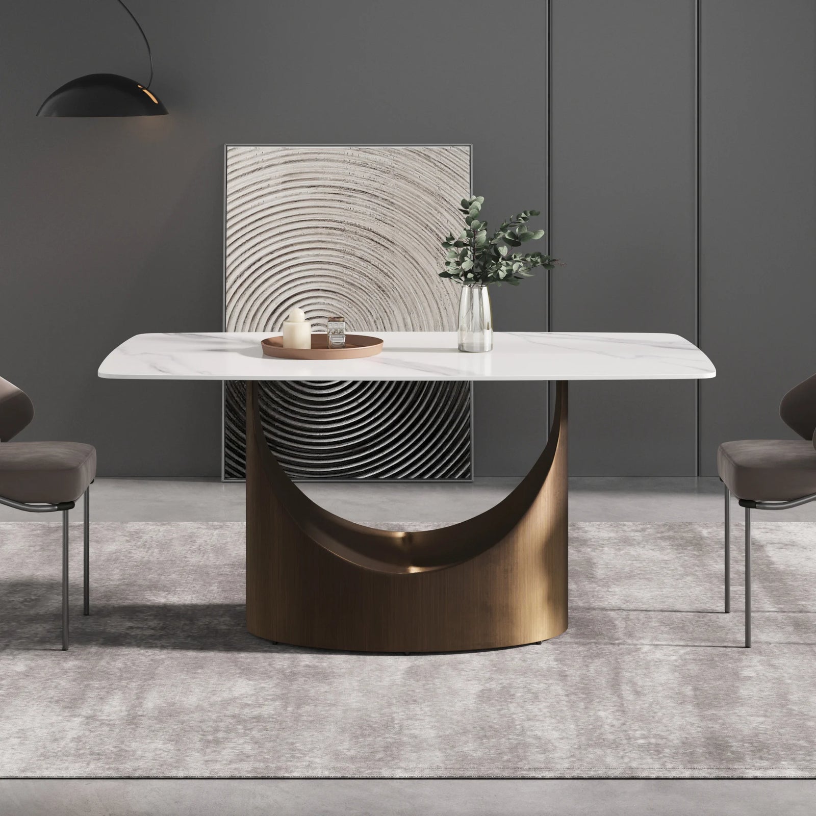 Marbella Sintered Stone Dining Table | 63" White Gloss Rectangular With Curved Edge