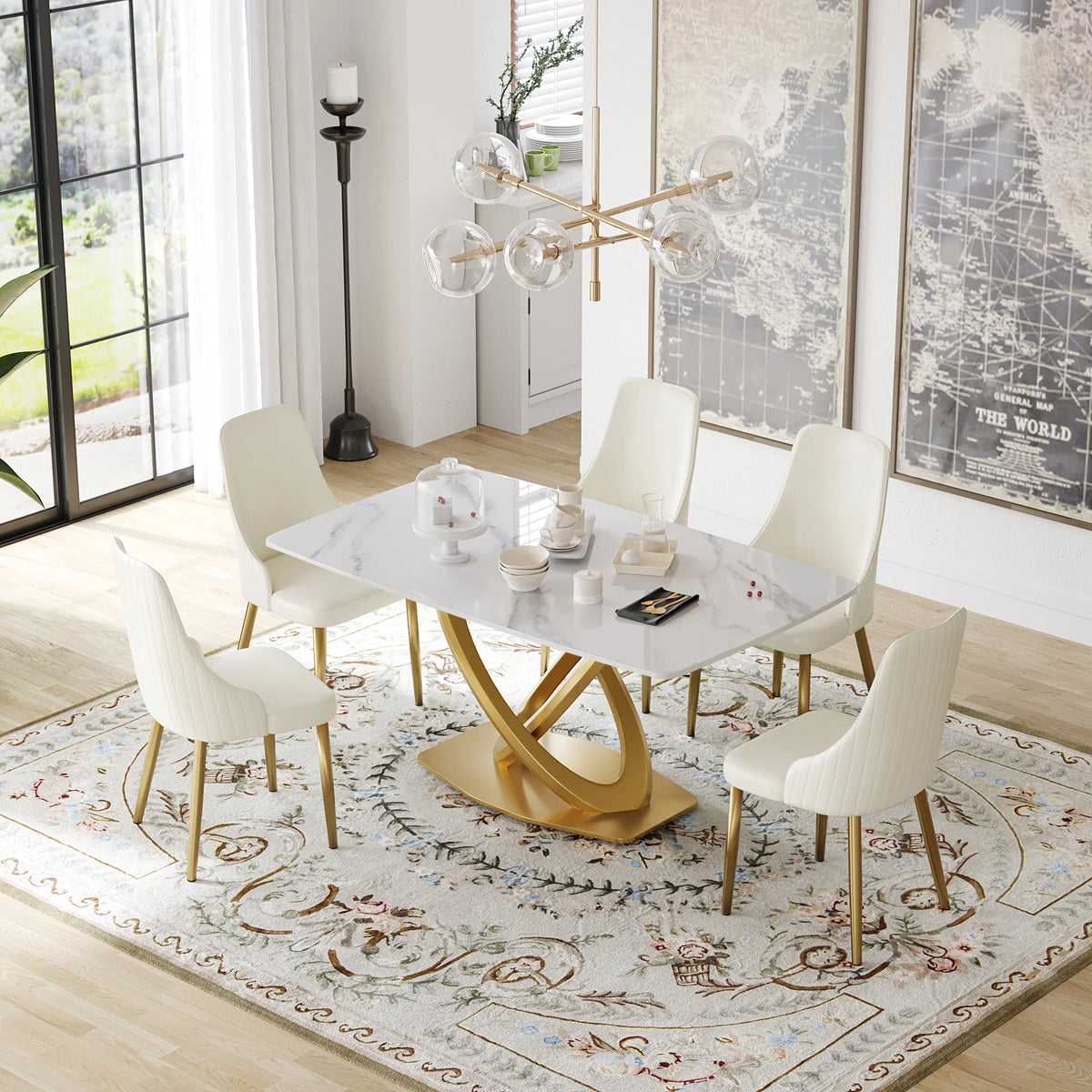 Marbella Sintered Stone Dining Table | 63" White Gloss Rectangular With Curved Edge