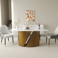 Marbella Sintered Stone Dining Table | 63" White Gloss Rectangular With Curved Edge