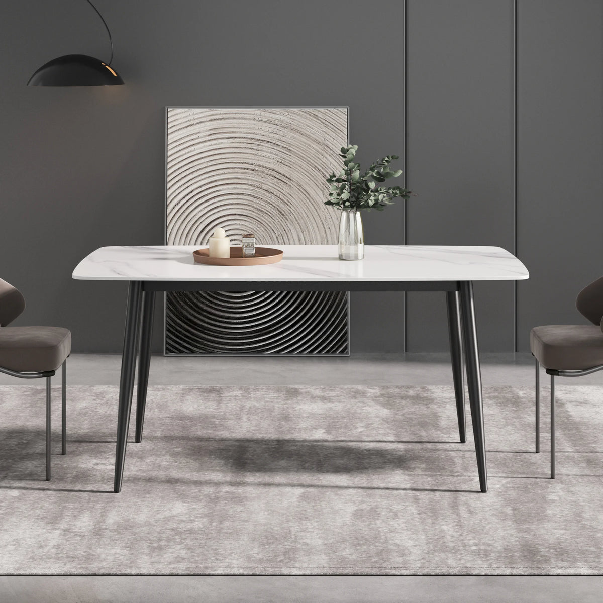 Marbella Sintered Stone Dining Table | 63" White Gloss Rectangular With Curved Edge