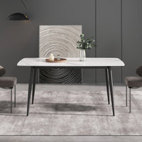 Marbella Sintered Stone Dining Table | 63" White Gloss Rectangular With Curved Edge