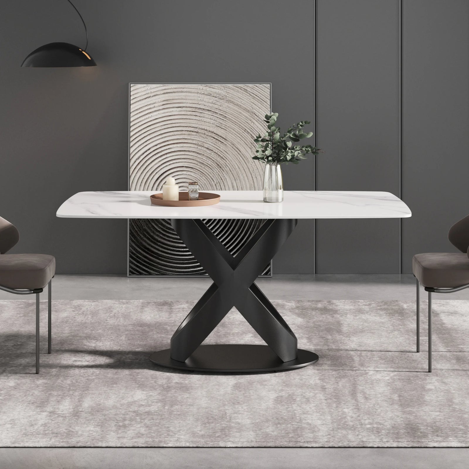 Marbella Sintered Stone Dining Table | 63" White Gloss Rectangular With Curved Edge