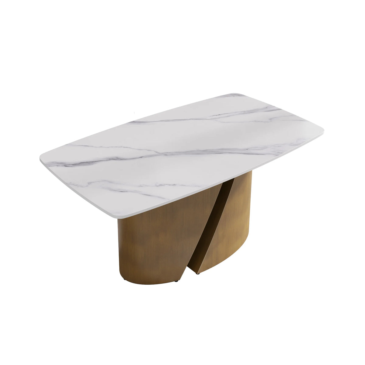 Marbella Sintered Stone Dining Table | 63" White Gloss Rectangular With Curved Edge