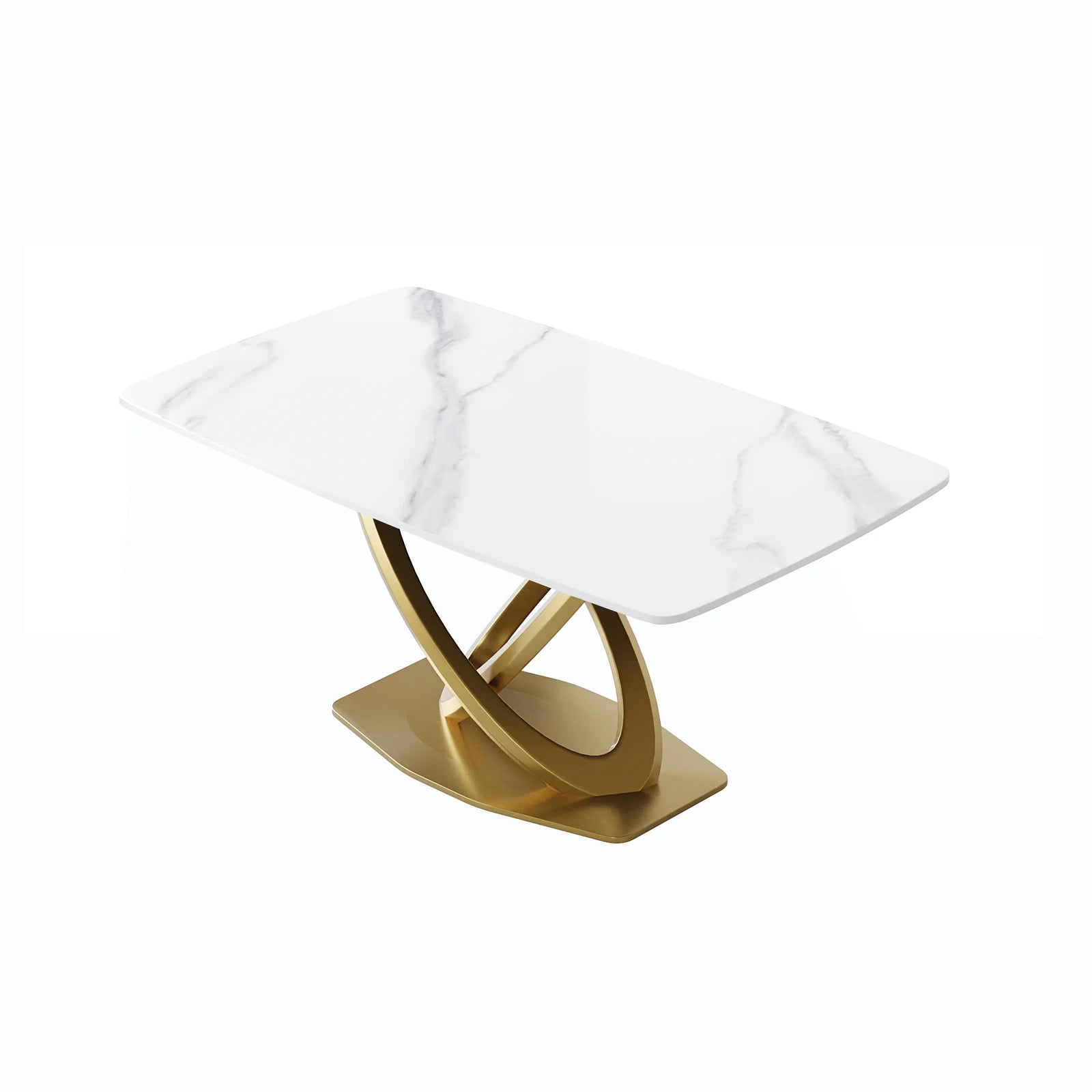 Marbella Sintered Stone Dining Table | 63" White Gloss Rectangular With Curved Edge