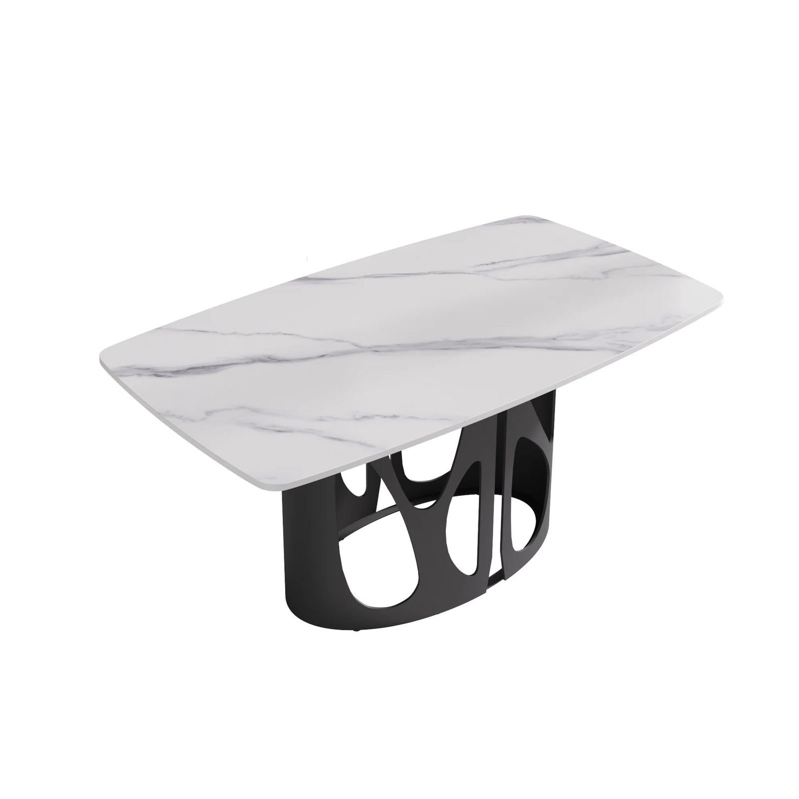 Mesa de comedor Marbella de piedra sinterizada | Rectangular, blanca brillante, de 160 cm (63") con borde curvo