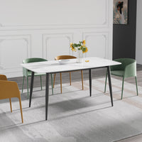Marbella Sintered Stone Dining Table | 63" White Gloss Rectangular With Curved Edge