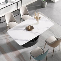 Marbella Sintered Stone Dining Table | 63" White Gloss Rectangular With Curved Edge