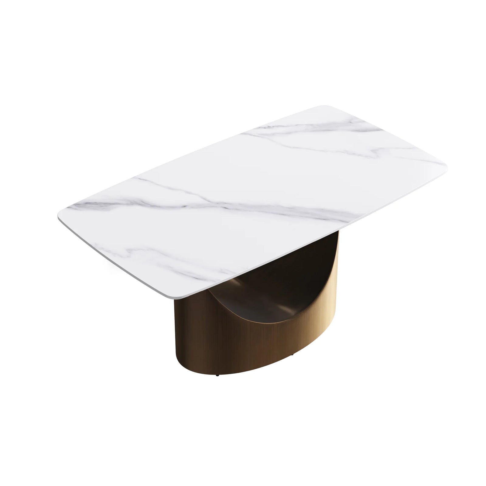 Marbella Sintered Stone Dining Table | 63" White Gloss Rectangular With Curved Edge