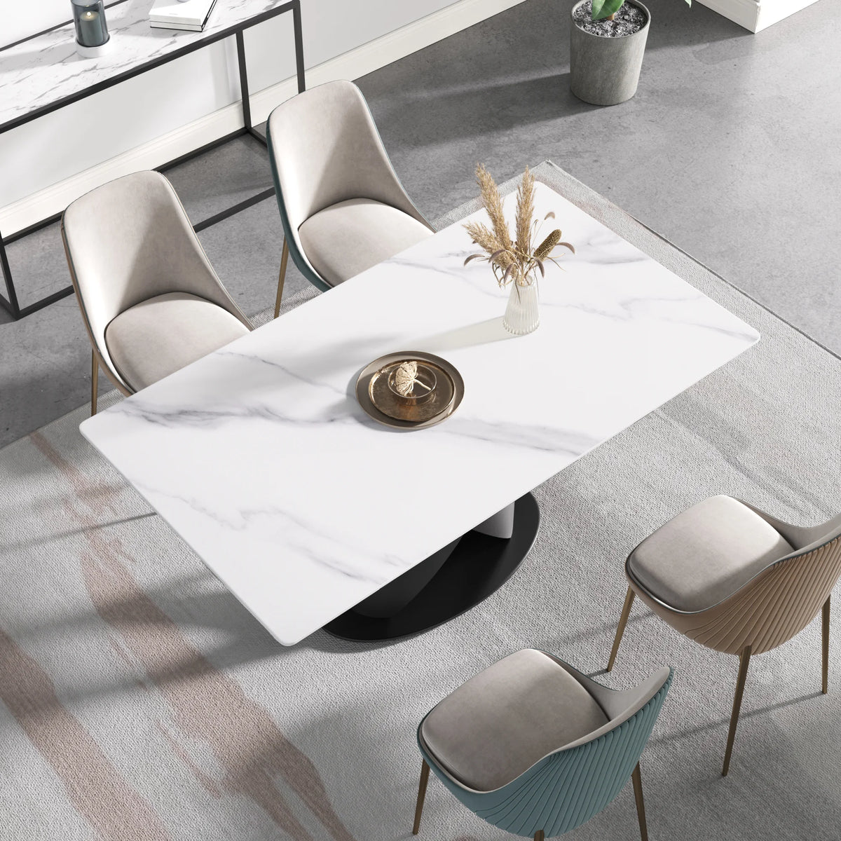 Marbella Sintered Stone Dining Table | 63" White Gloss Rectangular With Straight Edge