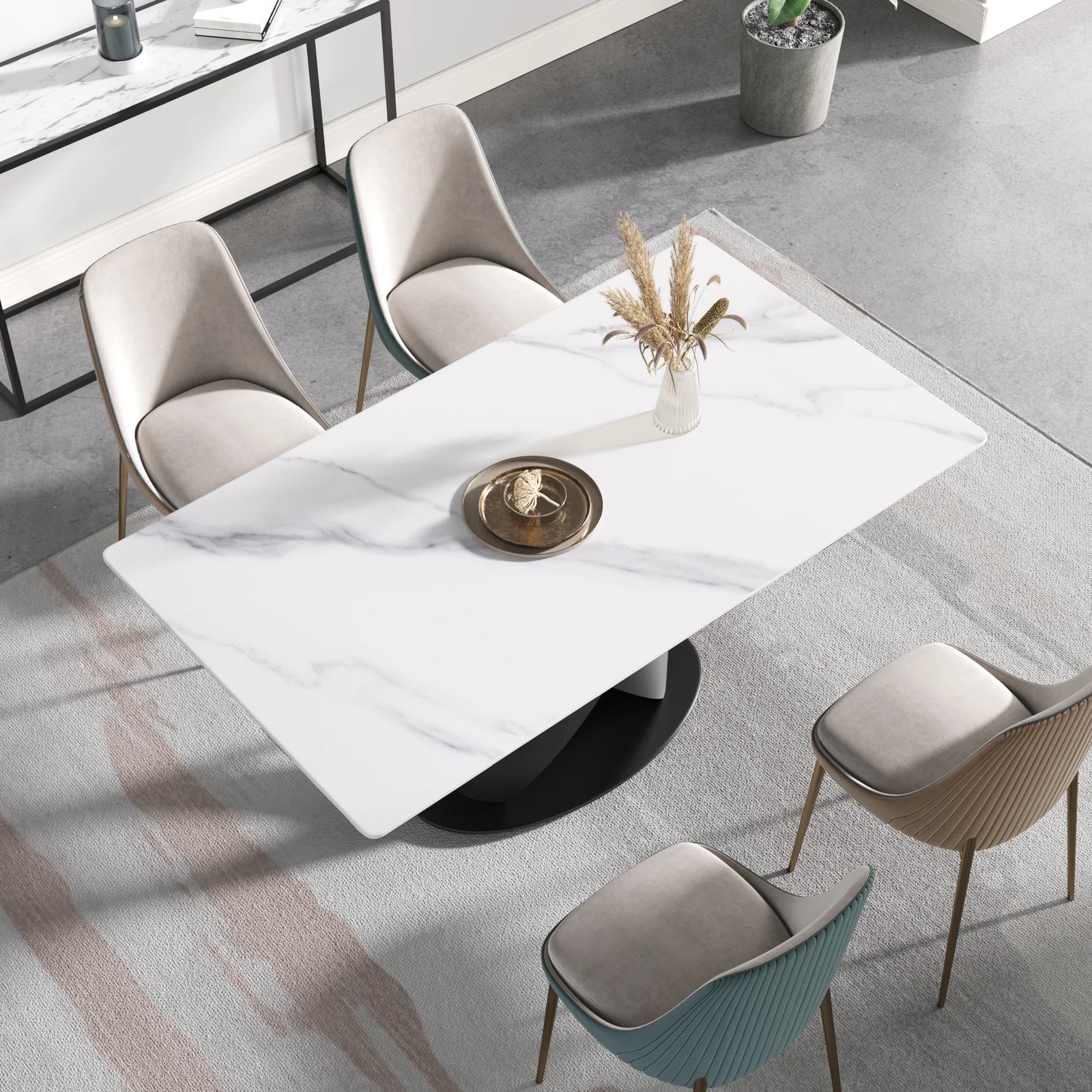 Marbella Sintered Stone Dining Table | 63" White Gloss Rectangular With Straight Edge