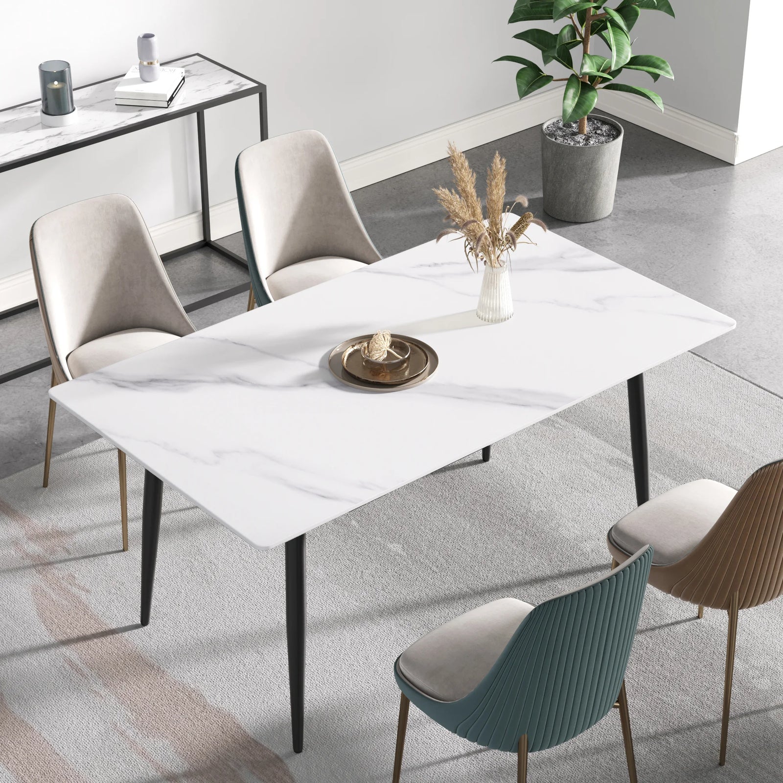 Marbella Sintered Stone Dining Table | 63" White Gloss Rectangular With Straight Edge