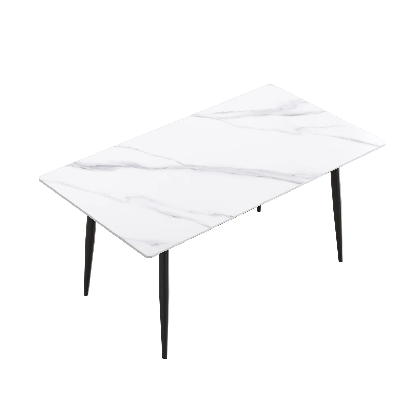 Marbella Sintered Stone Dining Table | 63" White Gloss Rectangular With Straight Edge