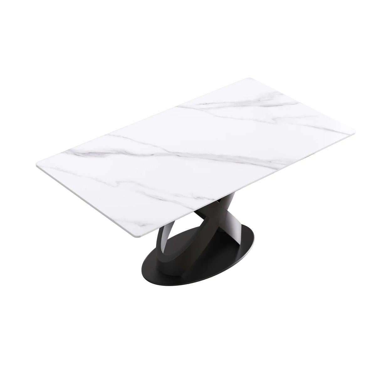 Marbella Sintered Stone Dining Table | 63" White Gloss Rectangular With Straight Edge