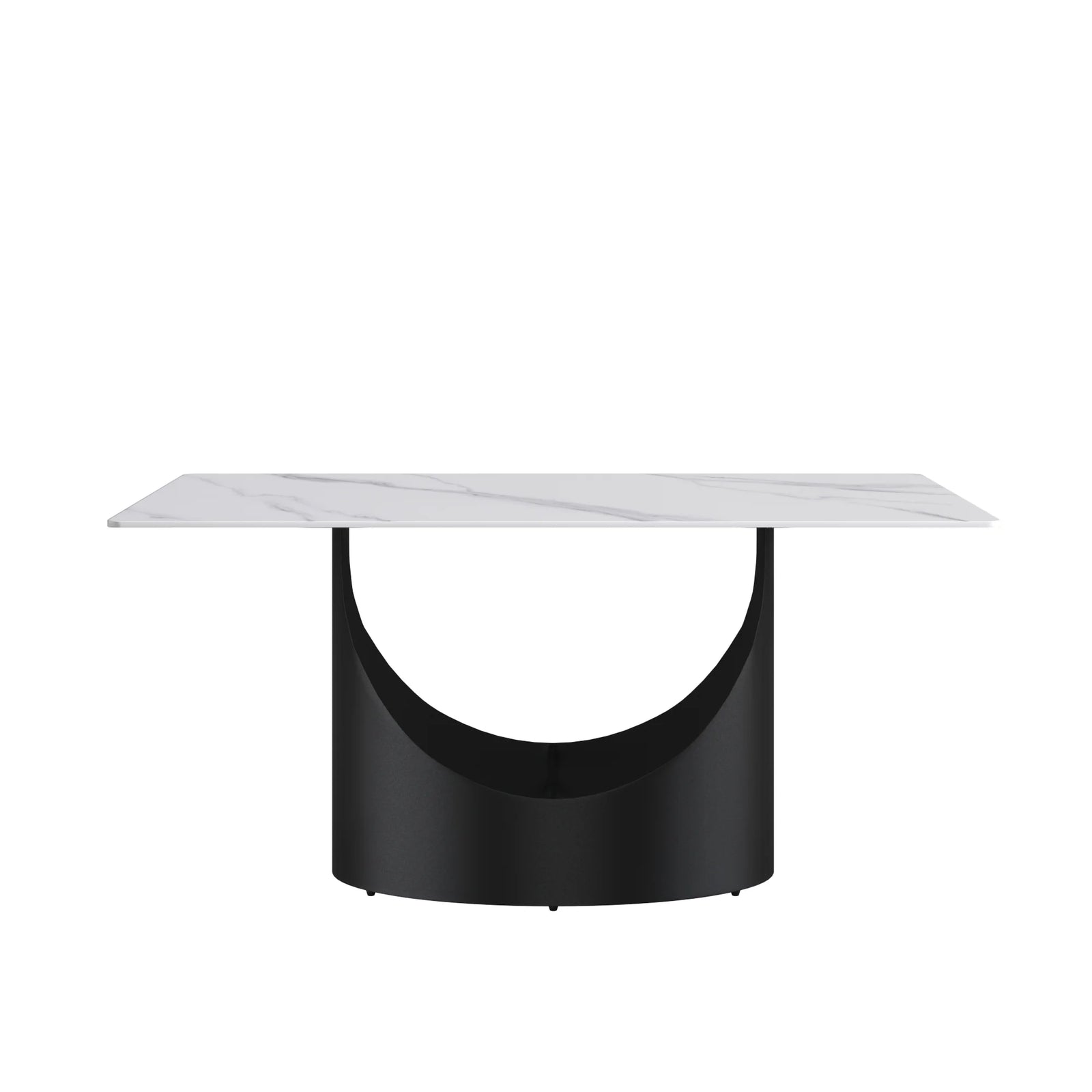 Mesa de comedor Marbella de piedra sinterizada | Rectangular, blanca brillante, de 160 cm (63") con borde recto