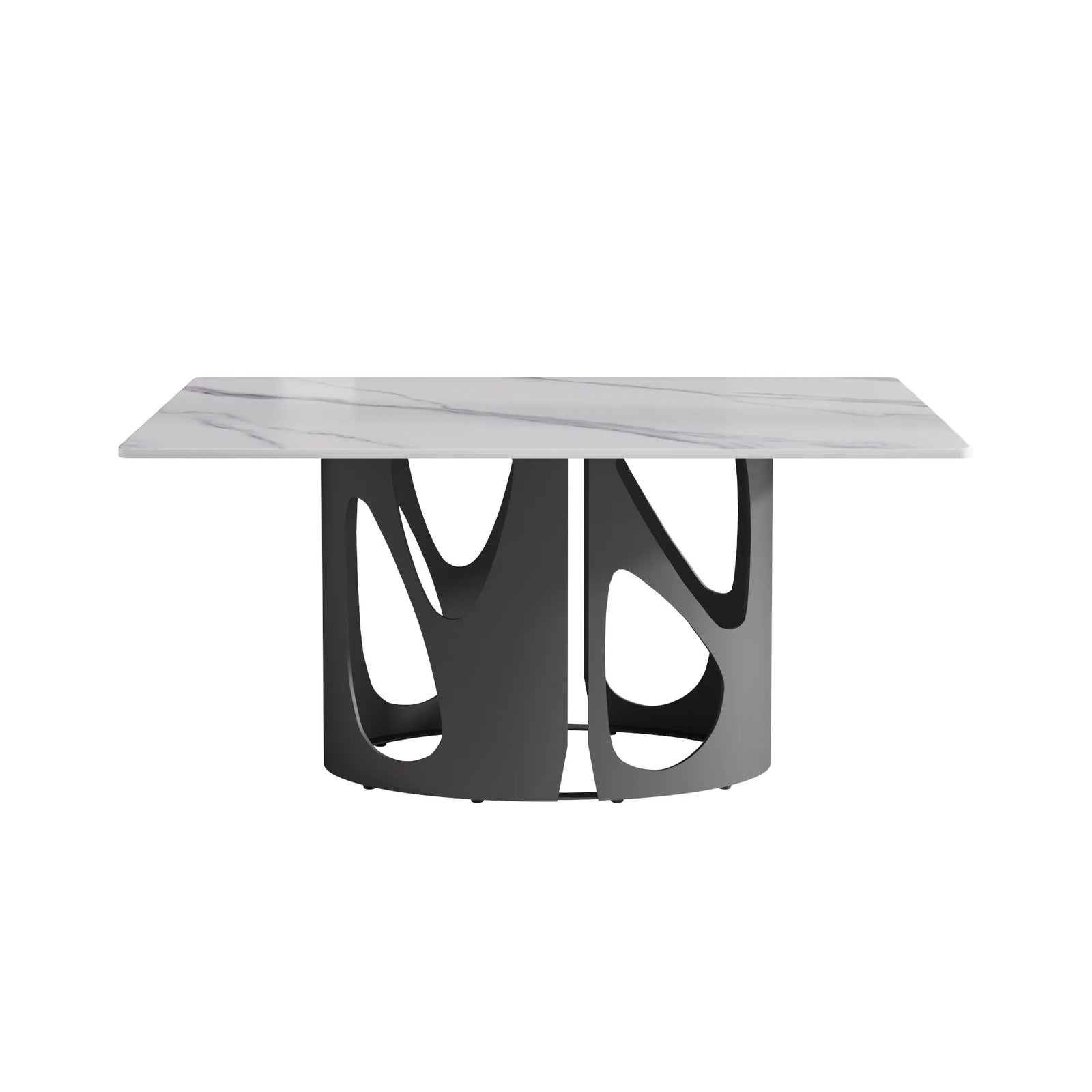 Mesa de comedor Marbella de piedra sinterizada | Rectangular, blanca brillante, de 160 cm (63") con borde recto