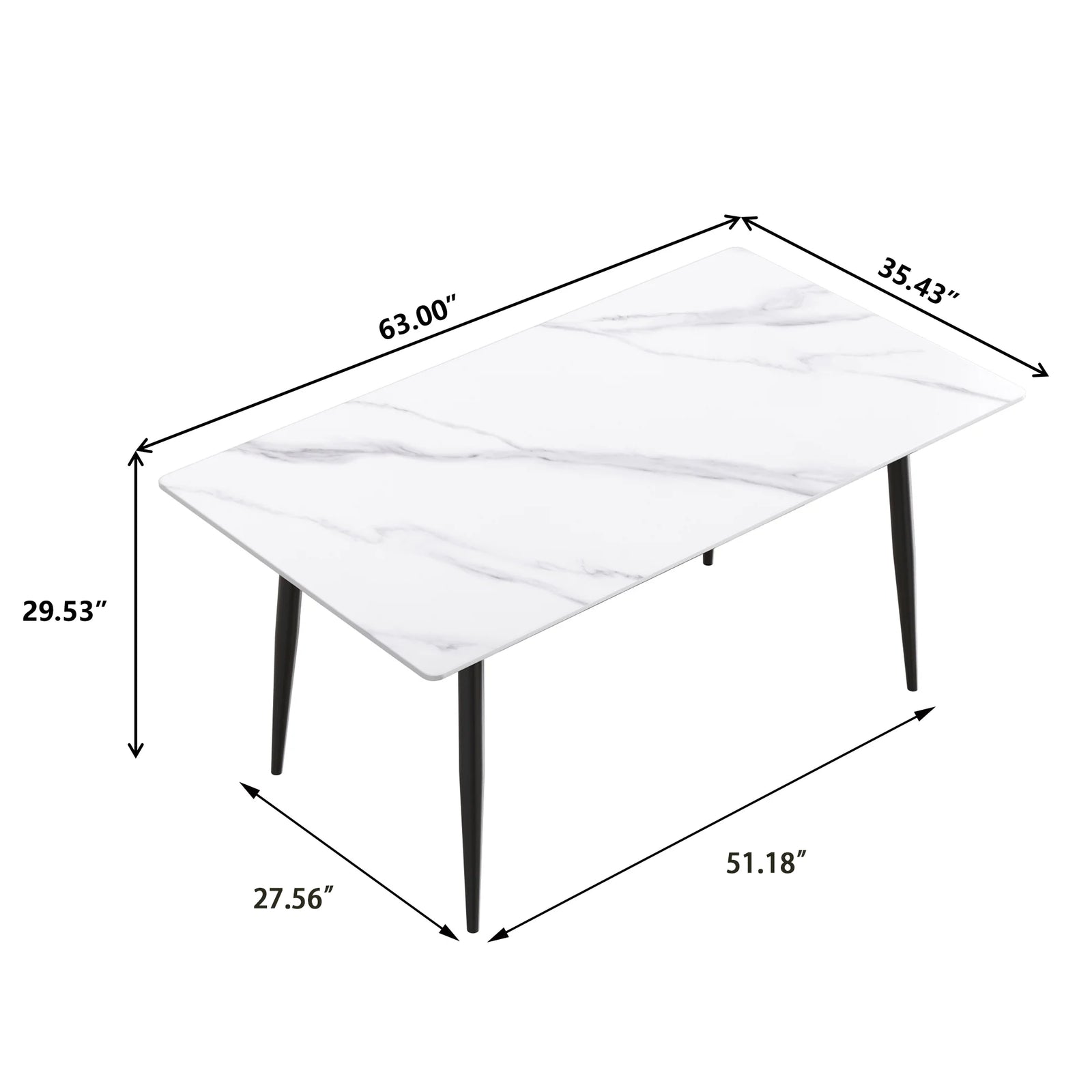 Marbella Sintered Stone Dining Table | 63" White Gloss Rectangular With Straight Edge