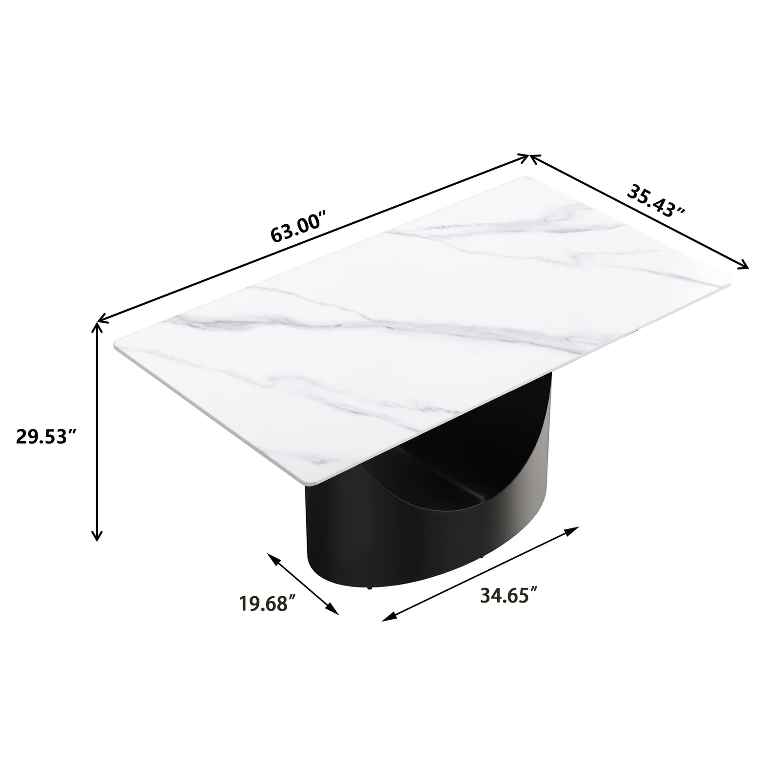 Mesa de comedor Marbella de piedra sinterizada | Rectangular, blanca brillante, de 160 cm (63") con borde recto