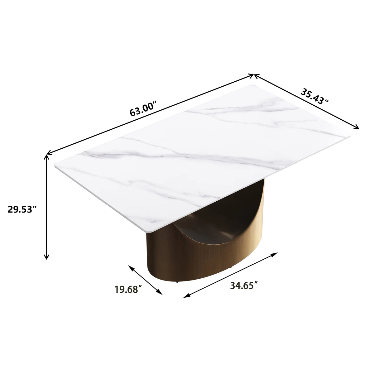 Marbella Sintered Stone Dining Table | 63" White Gloss Rectangular With Straight Edge