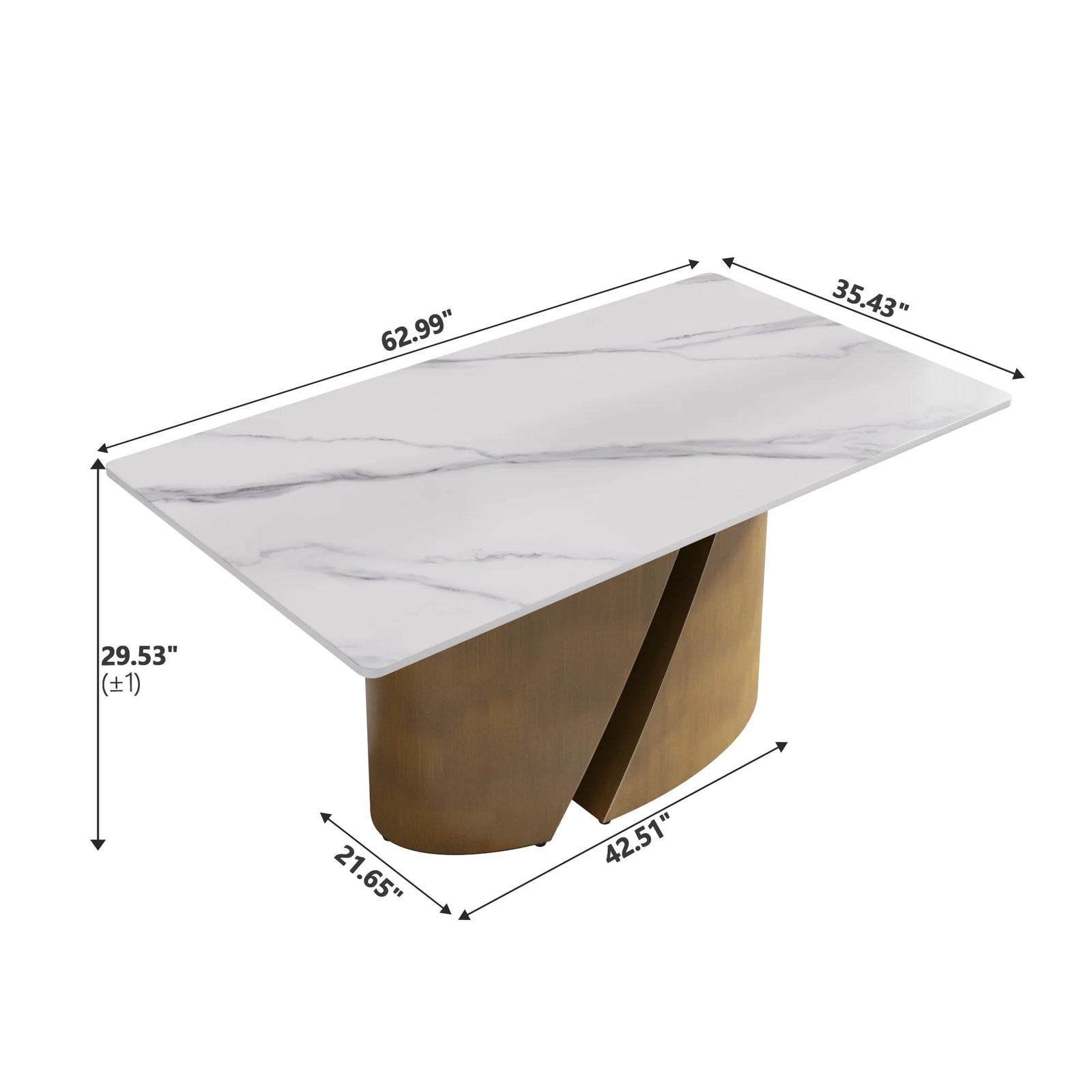 Mesa de comedor Marbella de piedra sinterizada | Rectangular, blanca brillante, de 160 cm (63") con borde recto