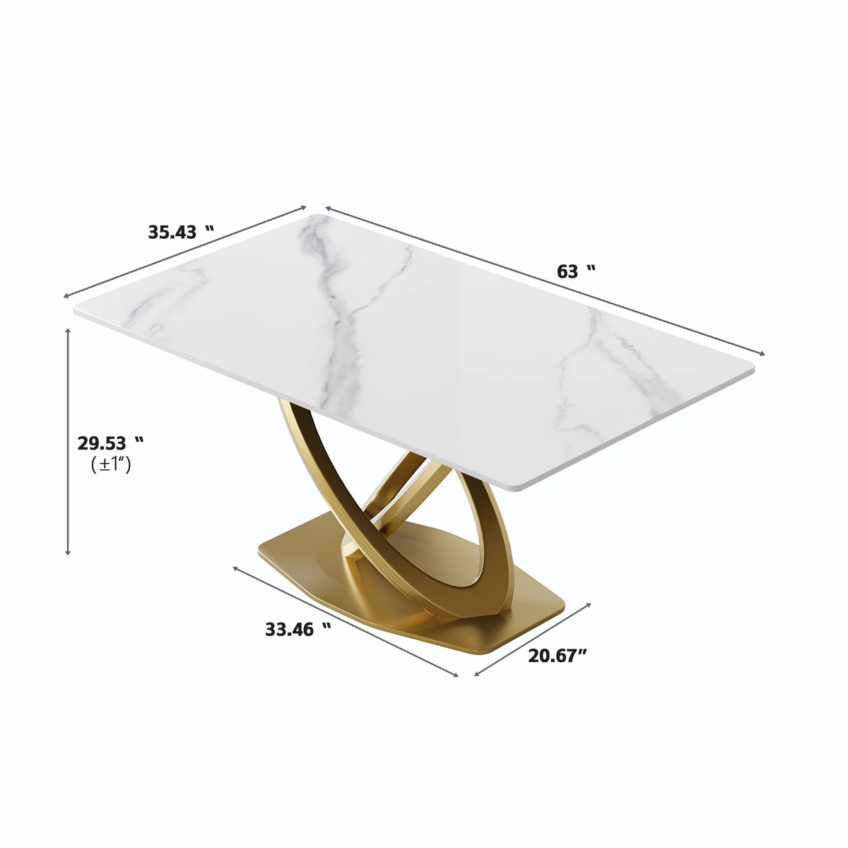 Marbella Sintered Stone Dining Table | 63" White Gloss Rectangular With Straight Edge