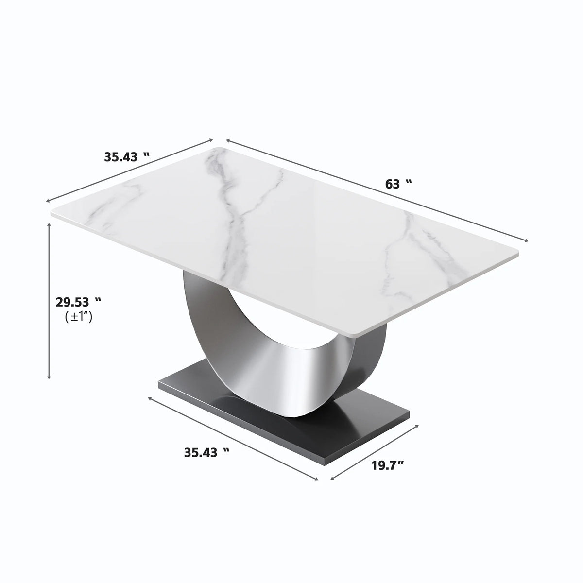 Marbella Sintered Stone Dining Table | 63" White Gloss Rectangular With Straight Edge