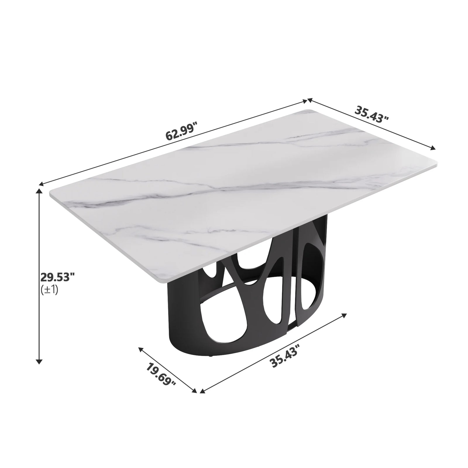 Mesa de comedor Marbella de piedra sinterizada | Rectangular, blanca brillante, de 160 cm (63") con borde recto