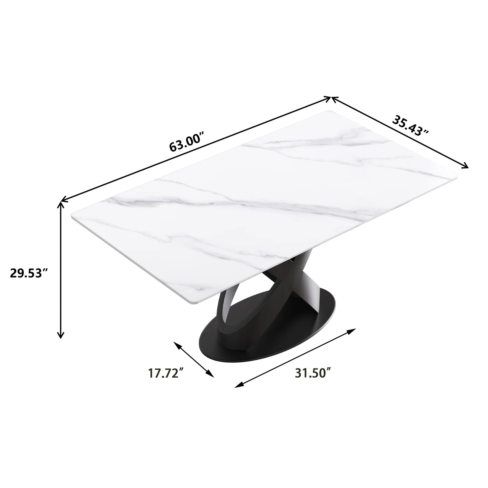 Marbella Sintered Stone Dining Table | 63" White Gloss Rectangular With Straight Edge