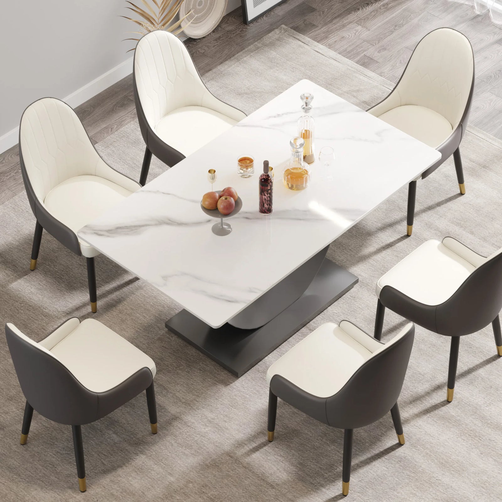 Marbella Sintered Stone Dining Table | 63" White Gloss Rectangular With Straight Edge