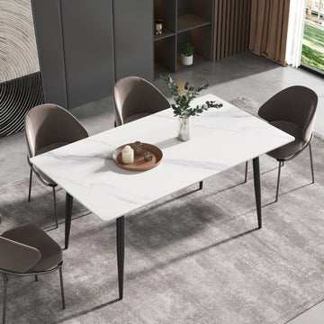 Marbella Sintered Stone Dining Table | 63" White Gloss Rectangular With Straight Edge
