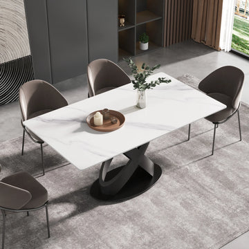 Marbella Sintered Stone Dining Table | 63" White Gloss Rectangular With Straight Edge