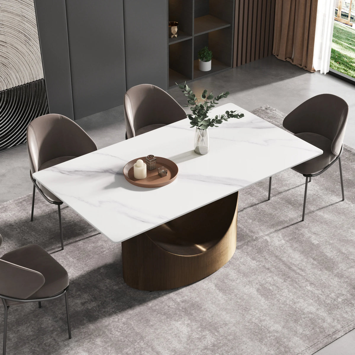Marbella Sintered Stone Dining Table | 63" White Gloss Rectangular With Straight Edge