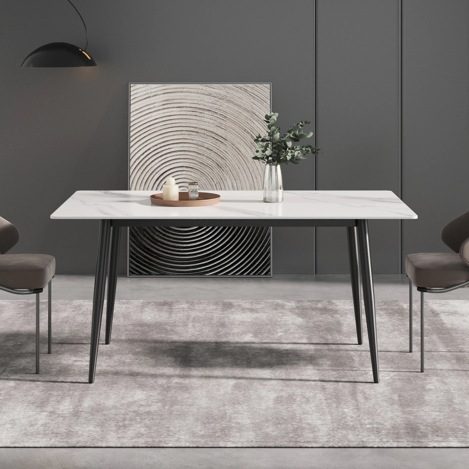 Marbella Sintered Stone Dining Table | 63" White Gloss Rectangular With Straight Edge