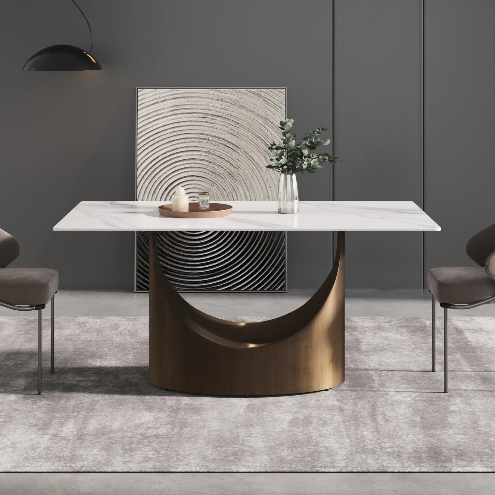 Marbella Sintered Stone Dining Table | 63" White Gloss Rectangular With Straight Edge