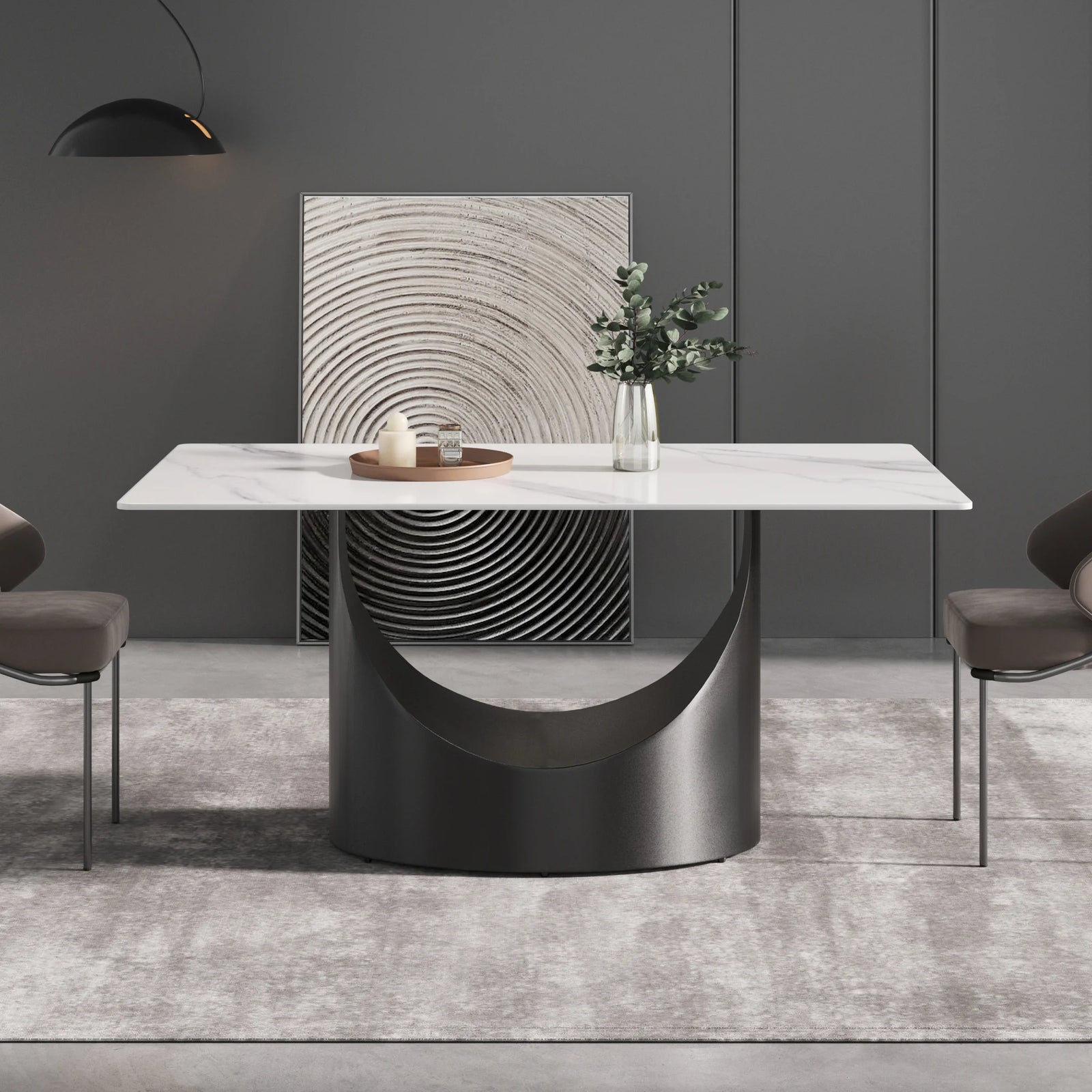 Mesa de comedor Marbella de piedra sinterizada | Rectangular, blanca brillante, de 160 cm (63") con borde recto