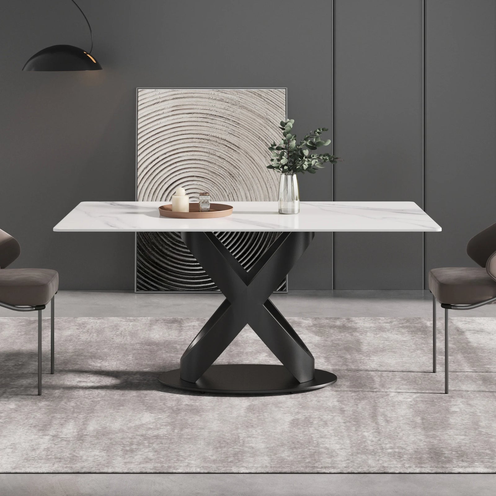 Marbella Sintered Stone Dining Table | 63" White Gloss Rectangular With Straight Edge