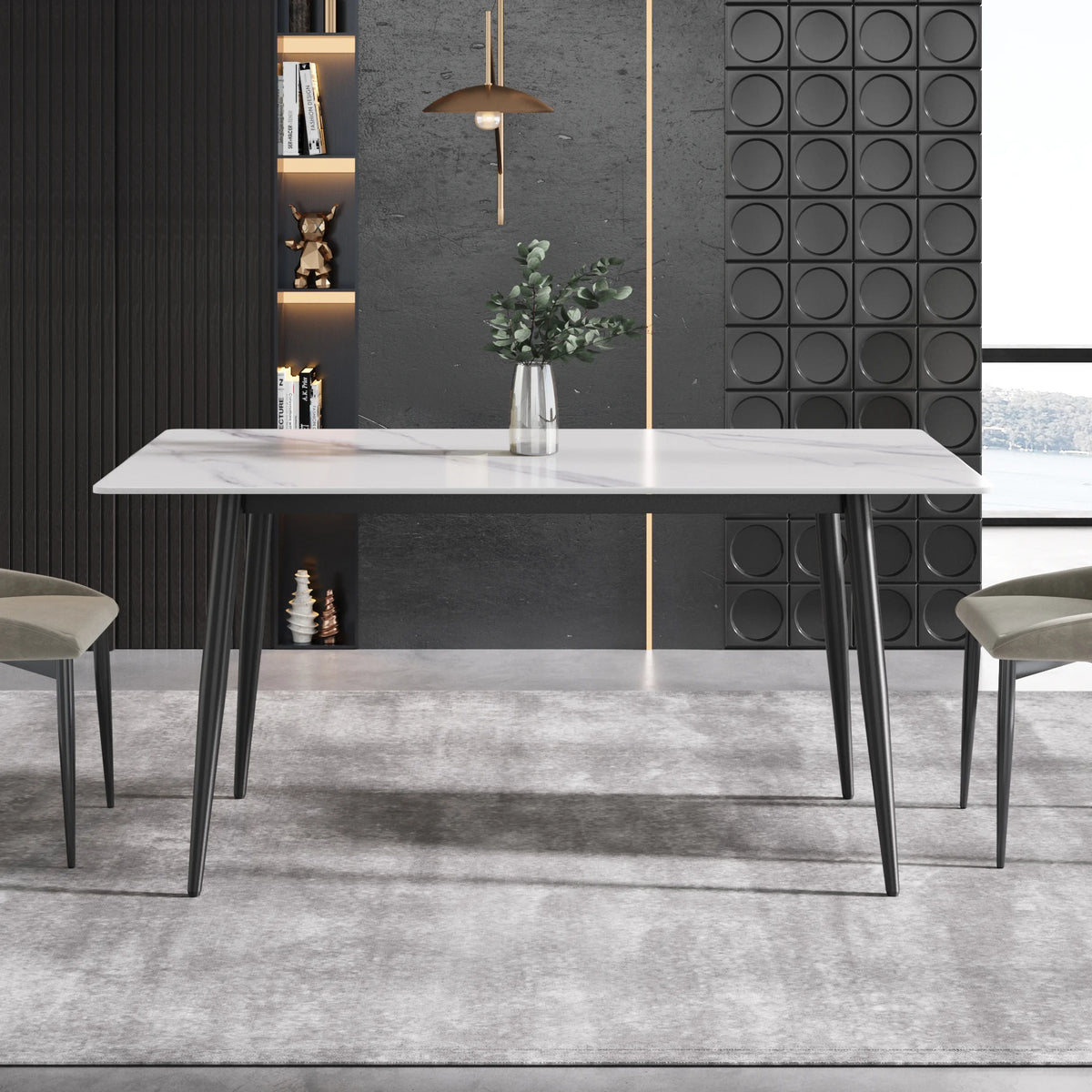 Marbella Sintered Stone Dining Table | 63" White Gloss Rectangular With Straight Edge