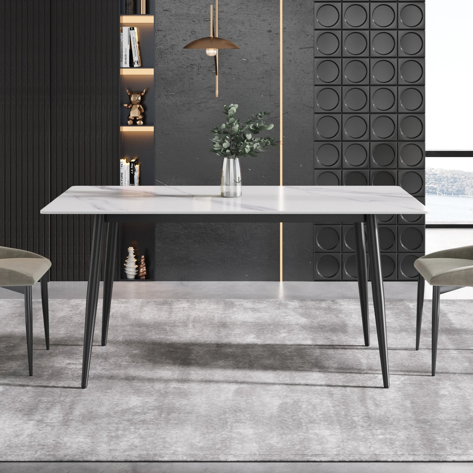 Marbella Sintered Stone Dining Table | 63" White Gloss Rectangular With Straight Edge