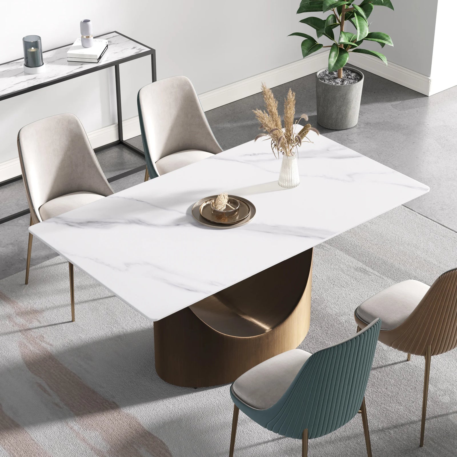 Marbella Sintered Stone Dining Table | 63" White Gloss Rectangular With Straight Edge