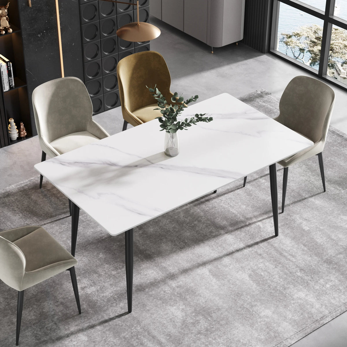 Marbella Sintered Stone Dining Table | 63" White Gloss Rectangular With Straight Edge