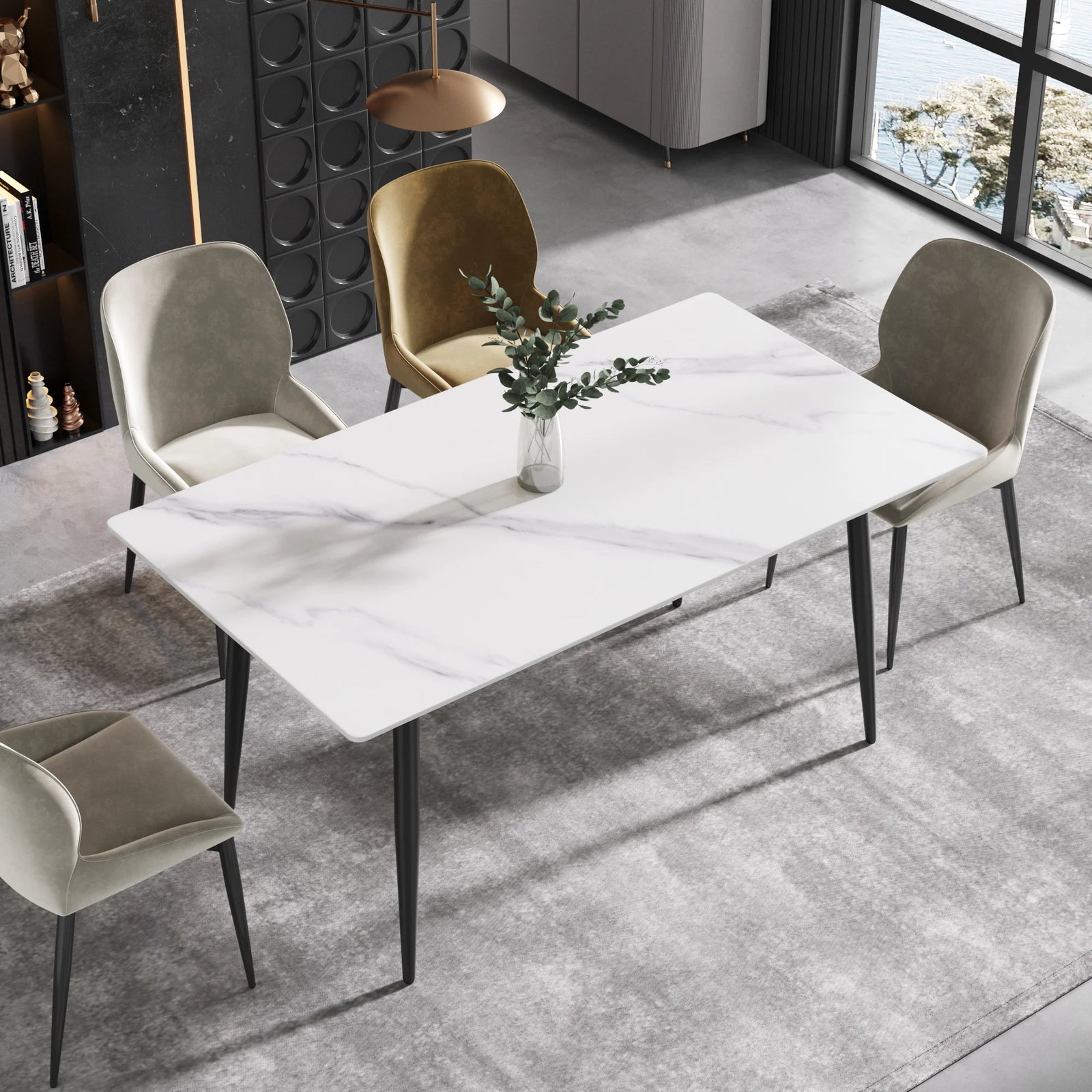 Marbella Sintered Stone Dining Table | 63" White Gloss Rectangular With Straight Edge