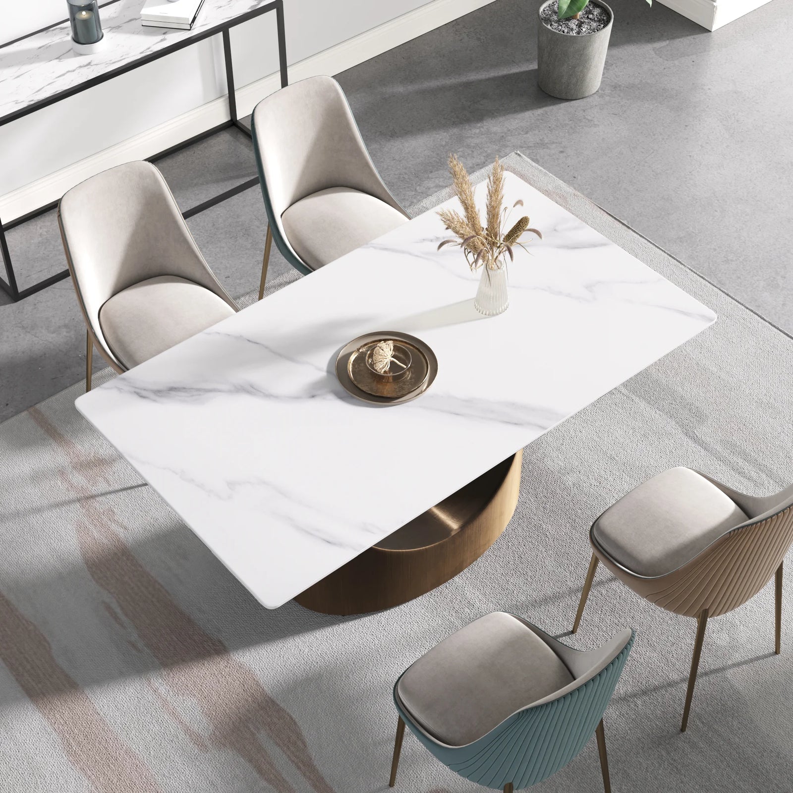 Marbella Sintered Stone Dining Table | 63" White Gloss Rectangular With Straight Edge