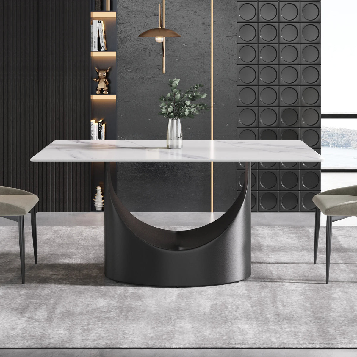 Marbella Sintered Stone Dining Table | 63" White Gloss Rectangular With Straight Edge