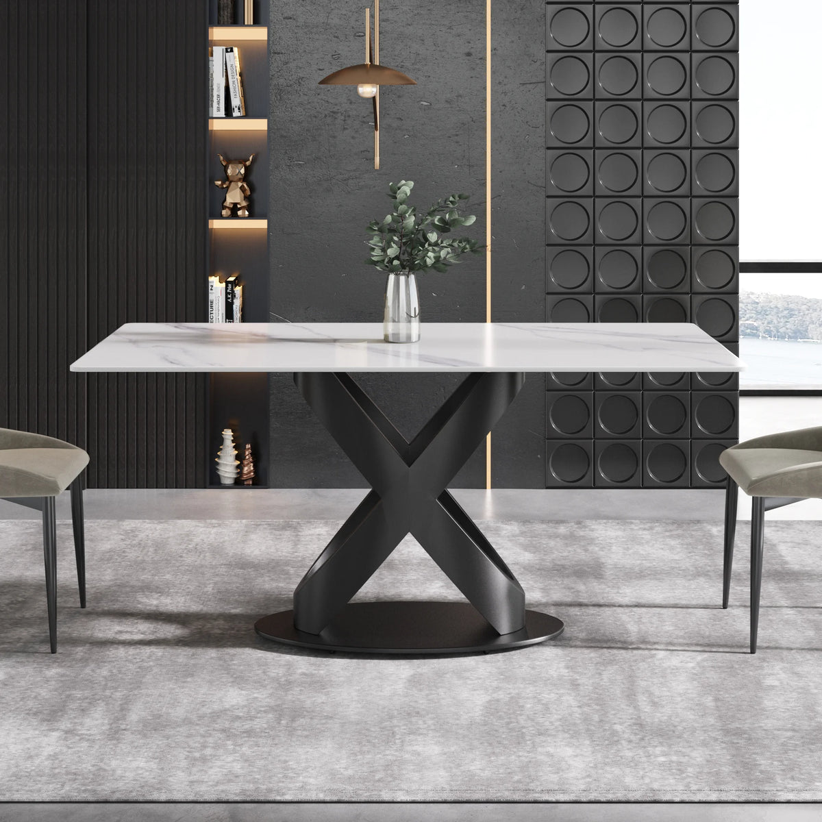 Marbella Sintered Stone Dining Table | 63" White Gloss Rectangular With Straight Edge